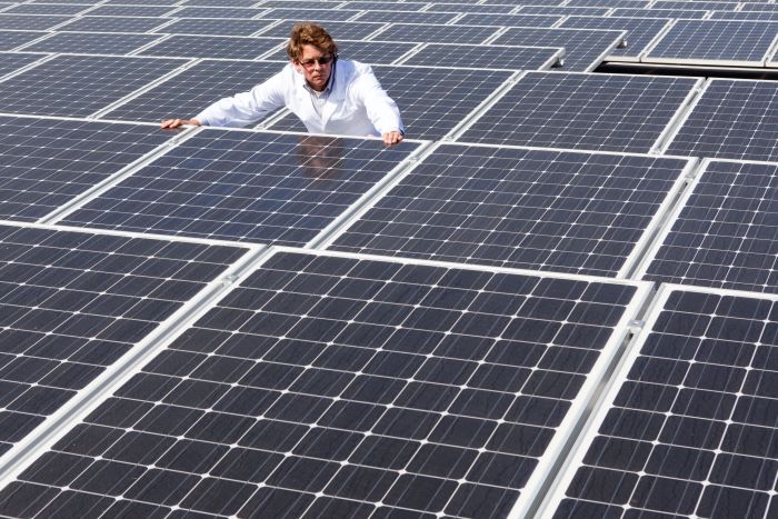 man-inspecting-solar-panels