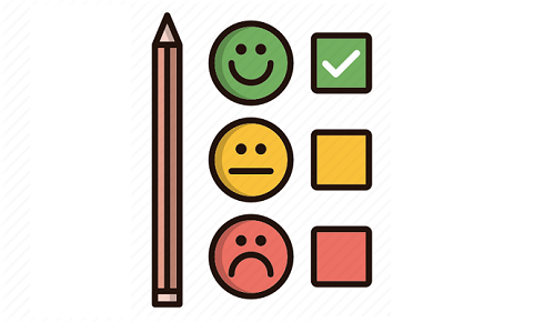 Pencil 3 tick boxes and 3 smiley faces 