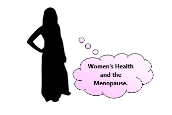 A female and pink thought bubble saying menopause 